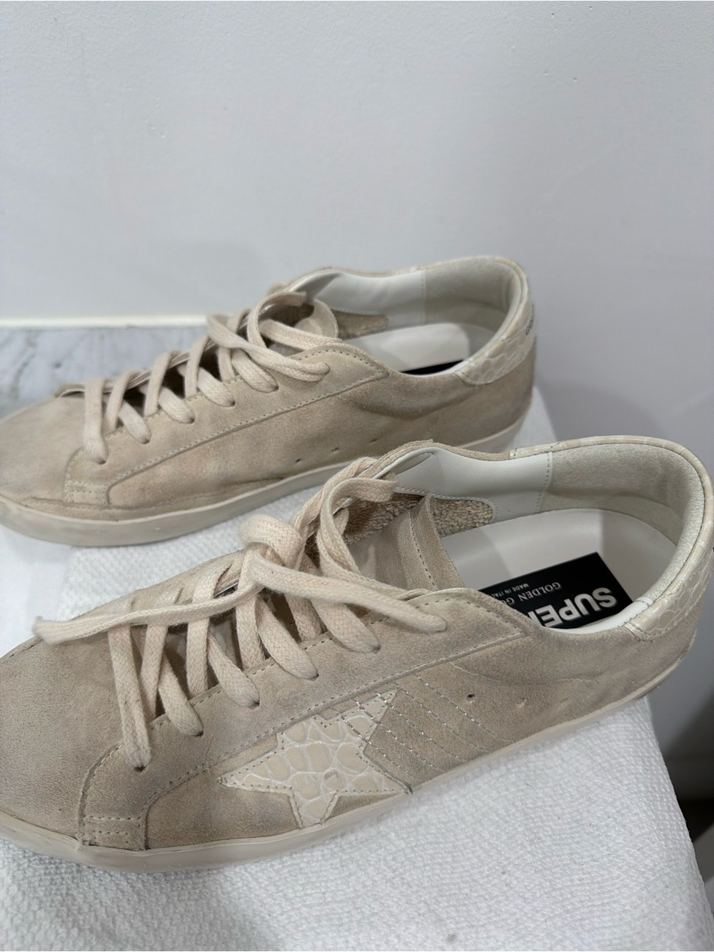 Suede Low-Top Sneakers with Star Accent - Beige Golden Goose Superstars